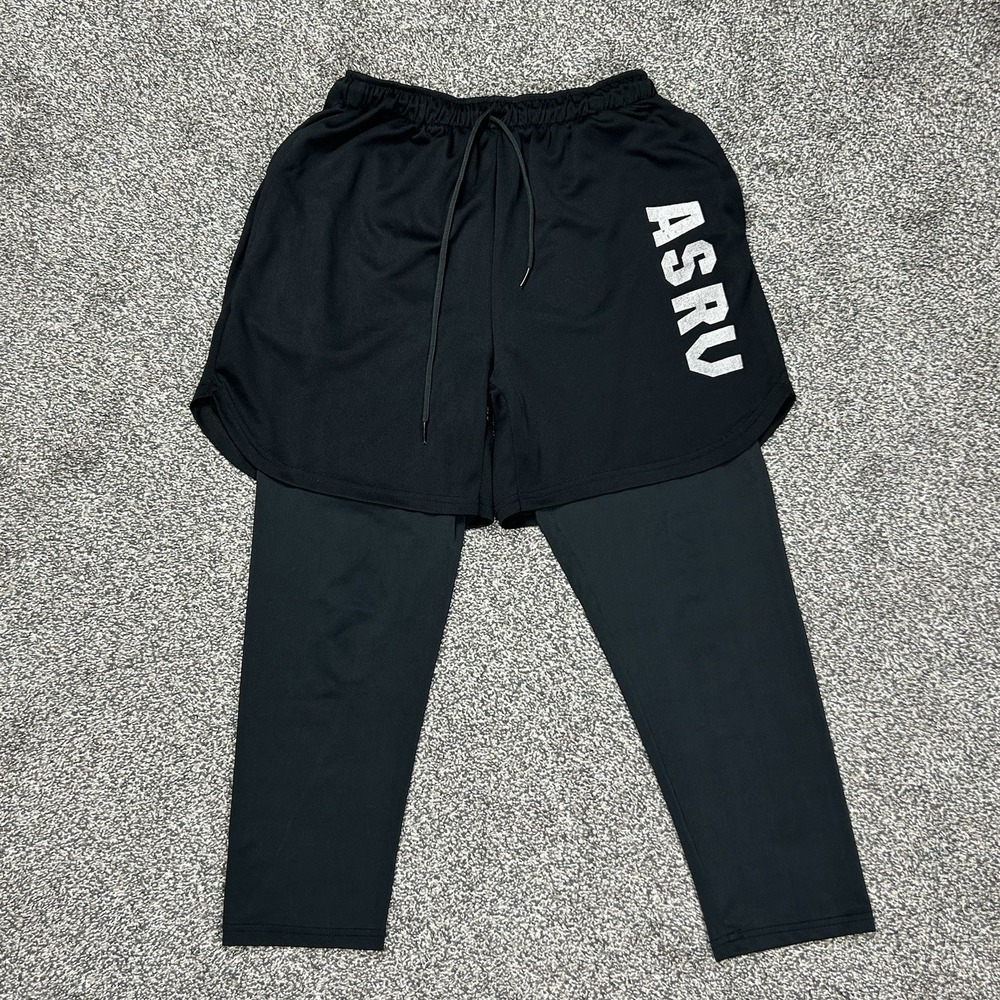 ASRV Train‎ Lite 2-in-1 Legging Shorts Mens Black Technical Sportswear No Sz Tag